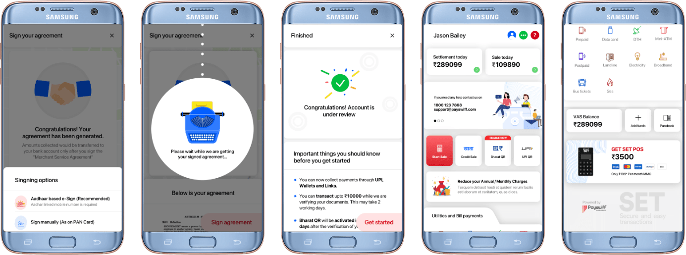 Agreement signing, account under review and SET home dashboard
